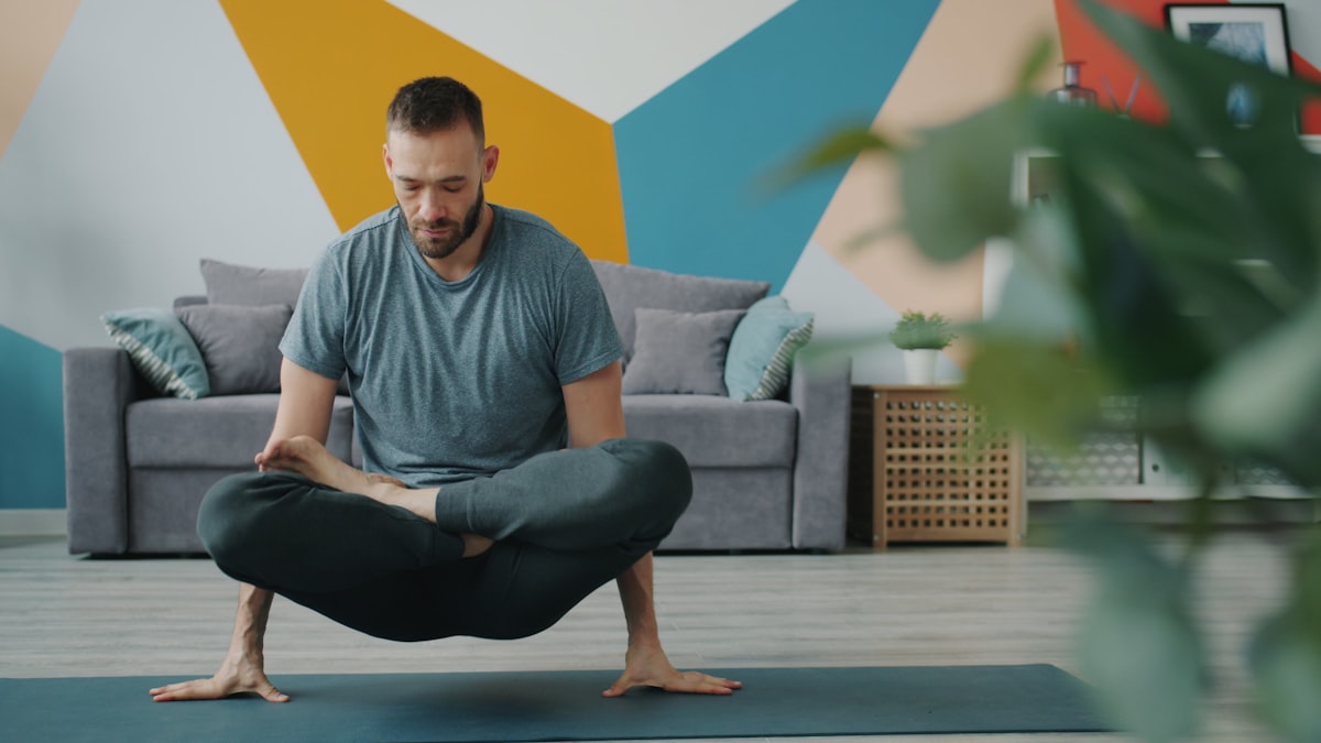 Man practicing breathing exercises outdoors